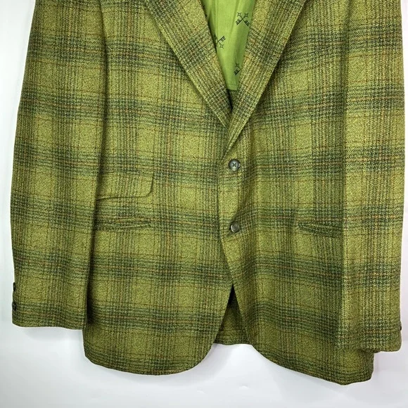 Vintage Hampton Heath Green Wool Plaid Blazer Jacket Size 44